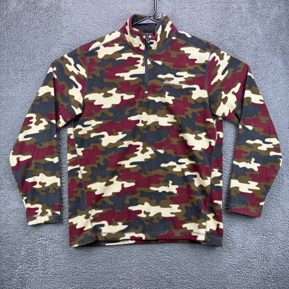 Eddie Bauer Mens Camo‎ Fleece Quarter Zip Pullover Jacket Size Medium